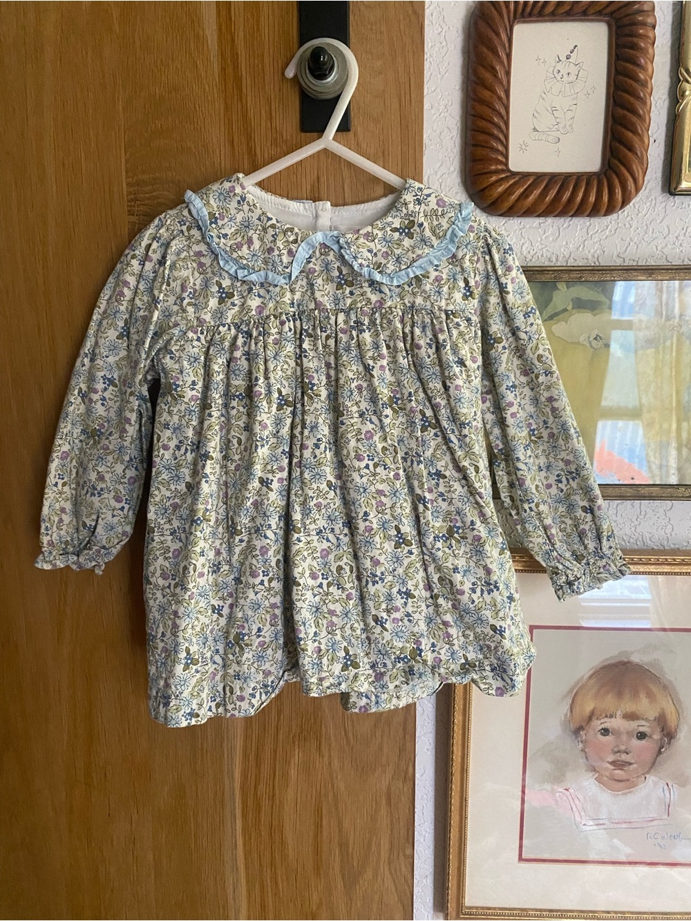 Girls Floral Long-Sleeve Peter Pan Collar Top